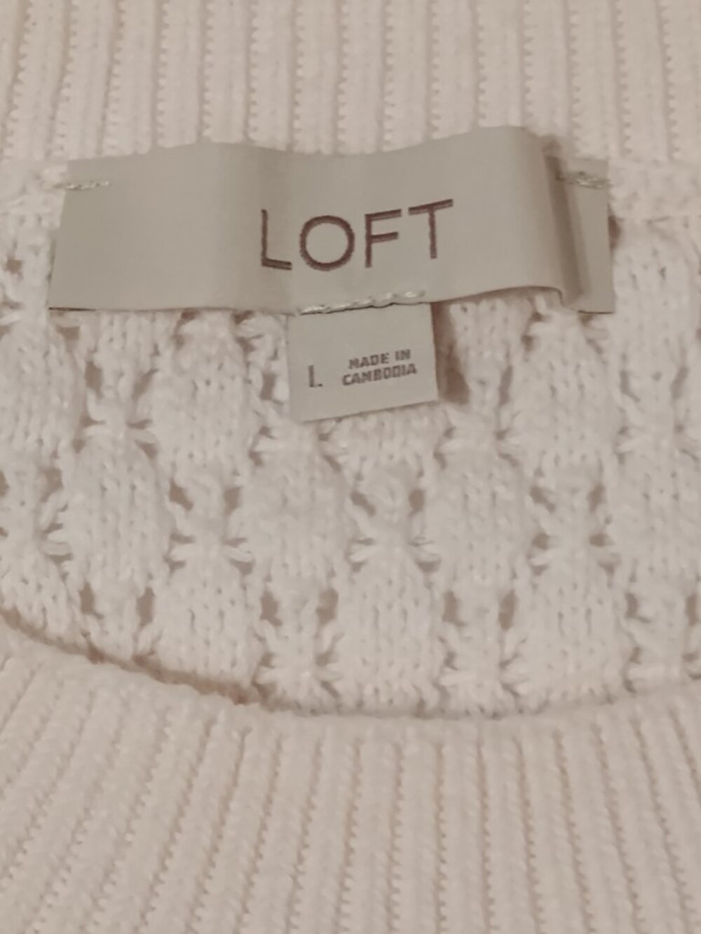 LOFT Women’s Large Ivory Pointelle Open Knit Crew Neck Sweater - Picture 5 of 8